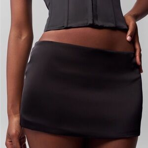 Leau Satin Black Mini Skirt